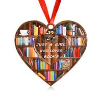 Décoration de Noël en forme de livre en métal à suspendre en forme de cœur pour sapin de Noël, bibliothèque, juste une fille qui aime les livres, idées d'ornement pour les amateurs de livres, les rats