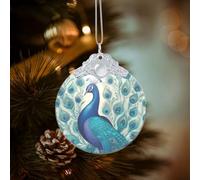 Décoration de Noël en forme de paon mignon rond à suspendre en verre pour fête, mariage, cheminée en plein air