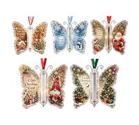 Décoration de Noël en forme de papillon, arbre de Noël à suspendre | Lot de 5 décorations de Noël en forme de papillon avec tube transparent pour argent et famille