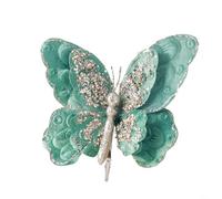 Décoration de Noël en forme de papillon avec fleurs à paillettes en soie et clips pour décoration d'arbre, guirlande, couronne et cheminée (bleu)