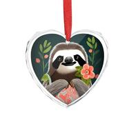 Décoration de Noël en forme de paresseux mignon en forme de cœur en verre 8,9 x 7,5 cm, décoration à suspendre pour mariage, cadeau de Saint-Valentin, décoration de festival