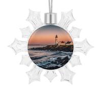 Décoration de Noël en forme de phare de la rivière Portland - 9,4 x 10,4 cm - Flocons de neige à paillettes en plastique - Décoration pour les vacances, l'hiver, la cheminée, la fenêtre, cadeau de