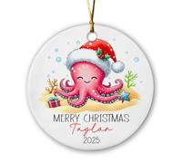 Décoration de Noël en forme de pieuvre de Noël 2025, décoration en céramique de pieuvre de dessin animé, décoration de Noël personnalisée pour bébé, cadeau animal de l'océan pour enfants, filles