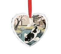 Décoration de Noël en forme de poisson japonais Yin Yang Koi, décoration en forme de cœur en verre 8,9 x 7,5 cm, décoration à suspendre pour mariage, cadeau de Saint-Valentin, décoration de festival