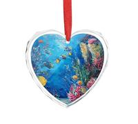 Décoration de Noël en forme de récif de corail sous-marin, décoration en forme de cœur en verre, 8,9 x 7,5 cm, décoration à suspendre pour mariage, cadeau de Saint-Valentin, décoration de festival