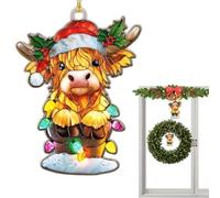 Décoration de Noël en forme de vache - Pendentif plat 2D en acrylique - Décoration de Noël mignonne - Décoration de Noël - Pour fenêtre, table, salon, maison de vacances, mur intérieur ou extérieur
