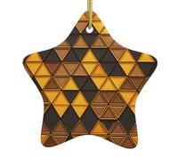 Décoration de Noël en forme d'étoile en céramique avec ruban de suspension, décoration de vacances à suspendre pour arbre et maison Jaune et marron