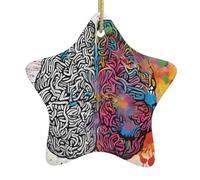 Décoration de Noël en forme d'étoile imprimée (avantage cerveau gauche et droit) - Pendentif de Noël en céramique à suspendre pour sapin de Noël, décoration intérieure et extérieure