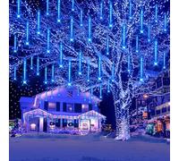 Décoration de Noël en plein air, 20 tubes (équivalent à 2 jeux de 10 tubes) Lumières de fées de pluie de météorites imperméables pour patio d'arbre d'Halloween de Noël Bleu
