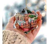 Décoration de Noël en porcelaine unique en céramique avec motif paysage de la ville de Dallas - Drapeaux d'États - Cadeau souvenir pour les amis, les collègues, les employés, la famille