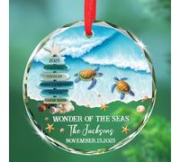 Décoration de Noël en verre à suspendre 2025, lieux personnalisés/nom du navire/nom/date ornement d'aventure en mer, cadeaux pour amis amateurs de voyage, croisière sur la plage, souvenir de Noël