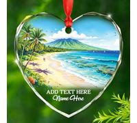 Décoration de Noël en verre à suspendre avec l'année et le nom de la plage hawaïenne 2025, décoration d'arbre de Noël à suspendre, cadeau pour vacances de lune de miel, souvenir de voyage Maui