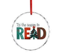 Décoration de Noël en verre à suspendre, souvenir commémoratif à suspendre, souvenir de lecture de nerd bibliothécaire, décoration de fête d'hiver amusante, cadeaux de Noël, cercle de 7,5 cm
