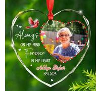 Décoration de Noël en verre « Always On My Mind Forever in My Heart » de Noël 2025, cardinal en mémoire d'un être cher dans mon cœur pour toujours, cadeau de décoration à suspendre pour année/nom