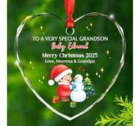Décoration de Noël en verre avec date et nom pour un petit-fils très spécial 2025, cadeau de Noël pour bébé garçon, petit-enfant, cadeau personnalisé pour notre petit-fils de la part des