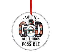 Décoration de Noël en verre, avec Dieu All Things Are Possible à suspendre, souvenir rétro bonhomme de neige, décoration de fête d'hiver, cadeaux de Noël, cercle de 7,5 cm
