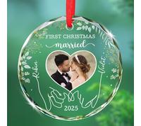 Décoration de Noël en verre avec inscription « First Christmas Married » 2025, image personnalisée, cadeau pour les jeunes mariés, Mr & Mrs Just Marriage, souvenir de Noël, noms personnalisés pour