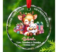 Décoration de Noël en verre avec inscription « To Our Very Loved Granddaughter » 2025, texte et nom personnalisés de nos petites-filles, décoration cadeau pour petite-fille de la part des