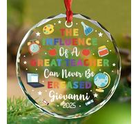 Décoration de Noël en verre avec nom/année personnalisée pour enseignant 2025, influence d'un grand professeur ne peut jamais être effacé, décoration de Noël personnalisée pour enseignants, cadeau