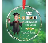 Décoration de Noël en verre avec nom personnalisé/nom d'école, félicitations à la maîtrise, décoration de Noël 2025, décoration de Noël souvenir de remise de diplôme d'études secondaires