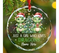 Décoration de Noël en verre avec nom personnalisé pour les amateurs de dragons, Just A Girl Who Loves Dragons, décoration de Noël 2025, animal personnalisé avec chapeau de Noël pour femme, ornements à