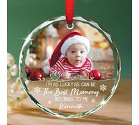 Décoration de Noël en verre avec photo personnalisée pour bébé 2025, « I'm As Lucky As Can Be The Best Mommy Belongs to Me » - Décoration de Noël pour bébé - Cadeau pour nouvelle maman - Photo/nom