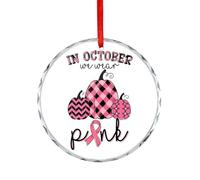 Décoration de Noël en verre, citrouilles à suspendre, souvenir commémoratif de sensibilisation au cancer du sein, décoration de fête d'hiver amusante, cadeaux de Noël, cercle de 7,5 cm