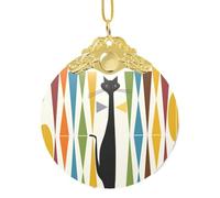 Décoration de Noël en verre de 7,6 cm en forme de chat moderne du milieu du siècle, décoration de Noël, décoration de vacances, pendentif rond en verre, parfait pour les fêtes de fin d'année, fenêtre