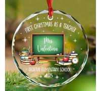 Décoration de Noël en verre de cristal pour le premier Noël en tant que professeur, cadeau personnalisé pour les nouveaux enseignants, nom/école/année, premier jour d'école