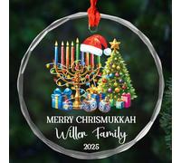 Décoration de Noël en verre de Hanoukka 2025, cadeau de Noël Merry Chrismukkah pour la famille, décoration souvenir de Noël Happy Hanukkah, nom de l'année personnalisée, ornement juif et chrétien de