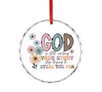 Décoration de Noël en verre, Dieu est toujours en train d'écrire votre histoire, souvenir commémoratif à suspendre, souvenir inspirant religieux, décoration de fête d'hiver, cadeaux de Noël, cercle de