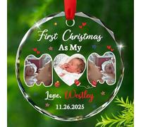 Décoration de Noël en verre « First Christmas As My Mom » - Décoration de Noël à suspendre - Cadeau de Noël pour nouvelle mère de la part de sa fille, fils, mari, cadre photo personnalisé pour Noël en