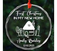 Décoration de Noël en verre « First Christmas in My New Home 2025 » - Cadeau personnalisé pour homme et femme - Nom/date - Décoration de pendaison de crémaillère - Ornements en verre Newhome