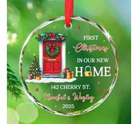 Décoration de Noël en verre « First Christmas in Our New Home » - Noms personnalisés - Décoration de Noël nouvelle maison 2025 - Ornements souvenirs de la première maison - Ornement de Noël