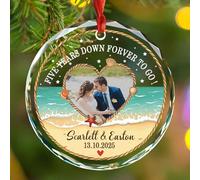 Décoration de Noël en verre « Five Years Down Forever to Go » - Photo personnalisée - Cadeau d'anniversaire de mariage - Cadeau de plage pour mari et femme - Date/noms personnalisés et image Mr Mrs 5e
