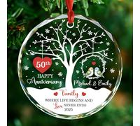 Décoration de Noël en verre « Happy 50th Anniversary » - Cadeau de mariage personnalisé pour les parents - Ornements de mariage d'or - Noms personnalisés - Ornements de couple d'oiseaux