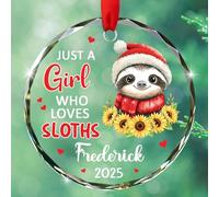 Décoration de Noël en verre « Just A Girl Who Loves Sloths » 2025, nom de l'année personnalisée, cadeau pour amoureux des paresseux, maman, sœur, nièce, enfants, bébé, décoration souvenir en verre