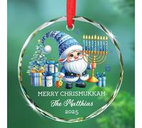 Décoration de Noël en verre Merry Chrismukkah 2025, décoration de Noël personnalisée pour la famille juive chrétienne, souvenir de sapin de Noël juif, nom personnalisé Chrismukkah