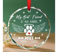 Décoration de Noël en verre « My Best Friend is an Angel » - Ailes d'ange personnalisées - Motif pattes - Pour chien, papa, maman, animal de compagnie, cadeau de perte d'animal de compagnie