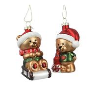 Décoration de Noël en verre - Ours en peluche - 9,7 cm - Figurine à suspendre - 1 pièce assortie - Avec paillettes - Pendentif pour sapin de Noël - Décoration de sapin de Noël - Animaux de la forêt