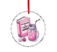 Décoration de Noël en verre, pendentif « My Weekend Is Fully Booked », souvenir plat de lecture de bibliothécaire à suspendre sur un sapin de Noël, souvenir rond amusant, cadeaux de Noël, 7,5 cm