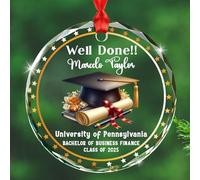 Décoration de Noël en verre personnalisée 2025, décoration de remise de diplôme bien faite, cadeau pour félicitations, fille, fils, nom personnalisé/école/classe, décoration de casquette graduée