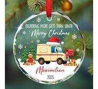 Décoration de Noël en verre personnalisée 2025, offrant plus de cadeaux que le Père Noël, décoration de sapin de Noël pour travailleur postal, nom et année personnalisés