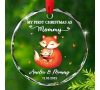 Décoration de Noël en verre personnalisée avec nom de date et renard - Cadeau pour la fête des mères, mon premier Noël en tant que maman, décoration de Noël en verre pour nouvelle maman de la part de
