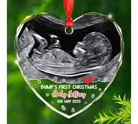 Décoration de Noël en verre personnalisée Bump's First Christmas Gift for New Dad Maman, Photo Bump's First Christmas Ornament 2025, date d'échéance et nom personnalisés avec photo ultrason - Cadeau