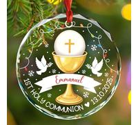 Décoration de Noël en verre personnalisée pour 1ère communion, cadeau pour fils, fille, filleul, nom/date personnalisé, décoration de première communion de bébé, décoration de Noël 2025, décorations