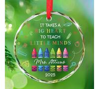 Décoration de Noël en verre personnalisée pour enseignant, « It Takes A Big Heart to Teach » 2025, décoration de Noël personnalisée pour les amoureux de l'enseignement, cadeau souvenir pour la journée