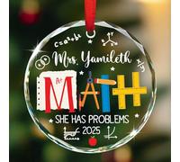 Décoration de Noël en verre personnalisée pour professeur de mathématiques 2025, décoration de sapin de Noël, cadeau pour ses collègues, femmes, enseignants de mathématiques, décoration de sapin de