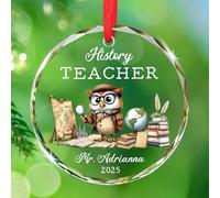 Décoration de Noël en verre personnalisée pour professeur d'histoire 2025, décorations de Noël pour enseignants historiques, décorations en verre personnalisées pour enseignants, cadeaux souvenirs