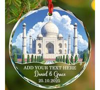 Décoration de Noël en verre personnalisée Taj Mahal de l'Inde, souvenir de vacances en Inde, décorations de Noël 2025, cadeaux souvenirs de voyage en ville pour la famille et les amis, texte et nom